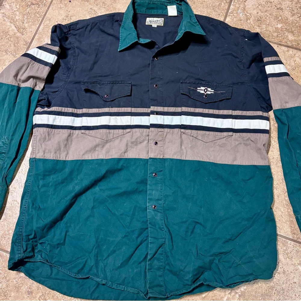 Vintage Express Riders Colorblock Western Shirt XL Long Sleeve Southwest Stripe